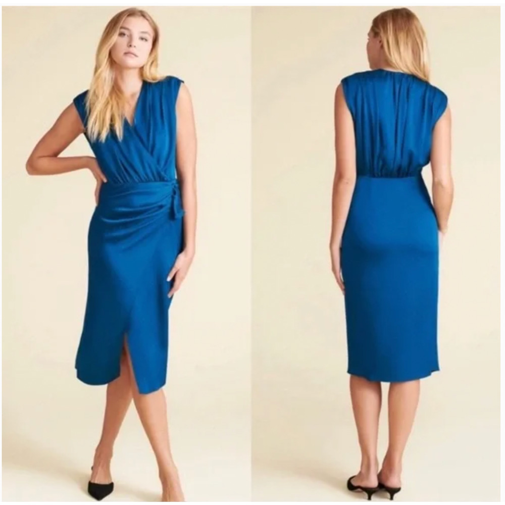 Veronica Beard Clarissa V-Neck Cap Sleeve Midi Dress Cerulean Blue Size 8 NEW